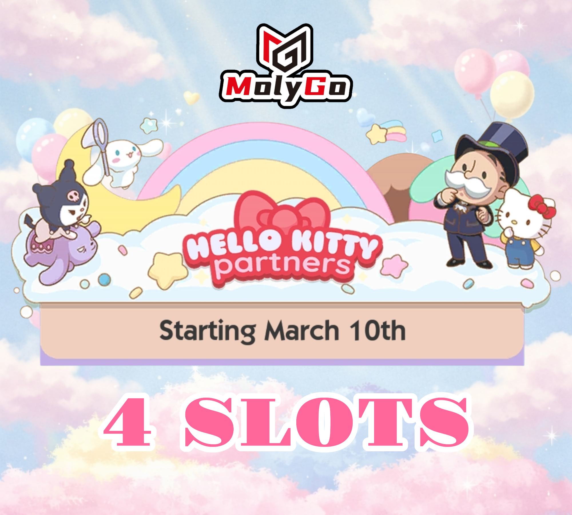 4 SLOTS - Hello Kitty Partners Event - Monopoly Go